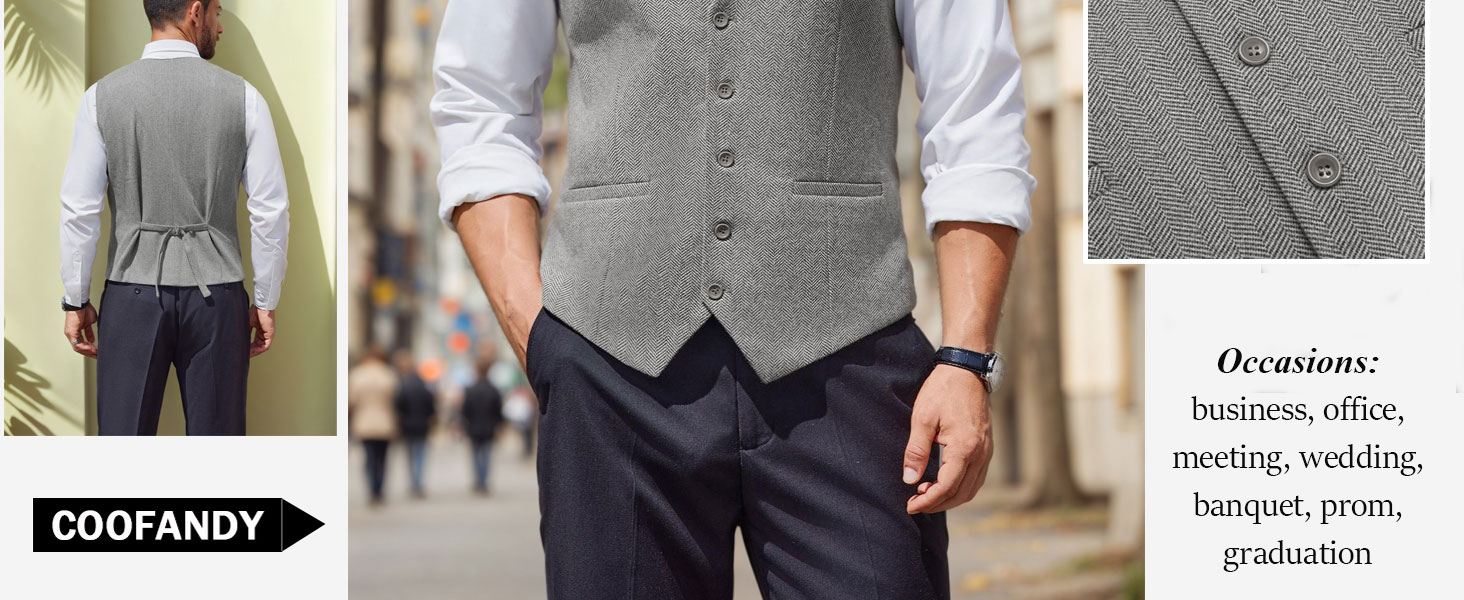 Жилет чоловічий COOFANDY, елегантний, для бізнесу, класичний, сірий, розмір XL