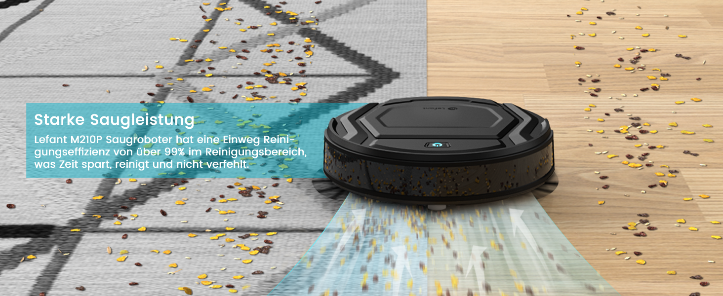 Робот-пилосос LEFANT M210, ультратонкий, потужний, з Wi-Fi, сумісний з Alexa, керування через додаток, самостійна зарядка, тихий, для шерсті тварин, килими, білий/чорний