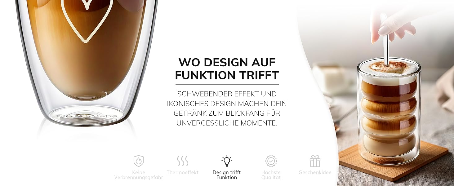 Набір склянок для лате макіато, 4 шт по 350 мл, з подвійними стінками | Ідеально для кави, чаю, капучино | Paris - Set4