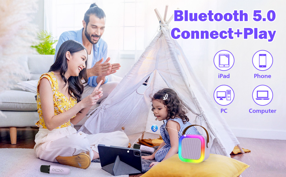 Дитяча караоке-машина з 2 бездротовими мікрофонами (фіолетова) - для дітей та дорослих