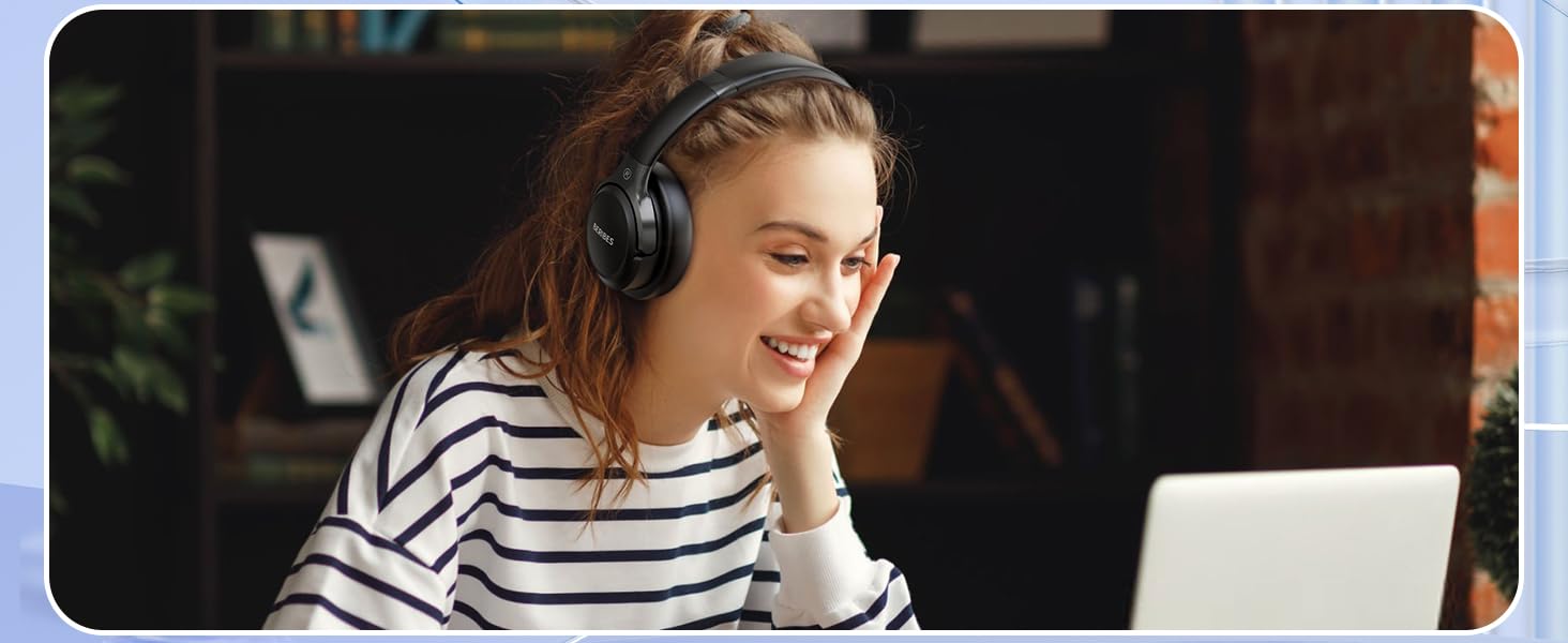 BERIBES Бездротові навушники Over-Ear Bluetooth з мікрофоном, 65 годин роботи, 6 EQ-режимів, HiFi Stereo, чорний