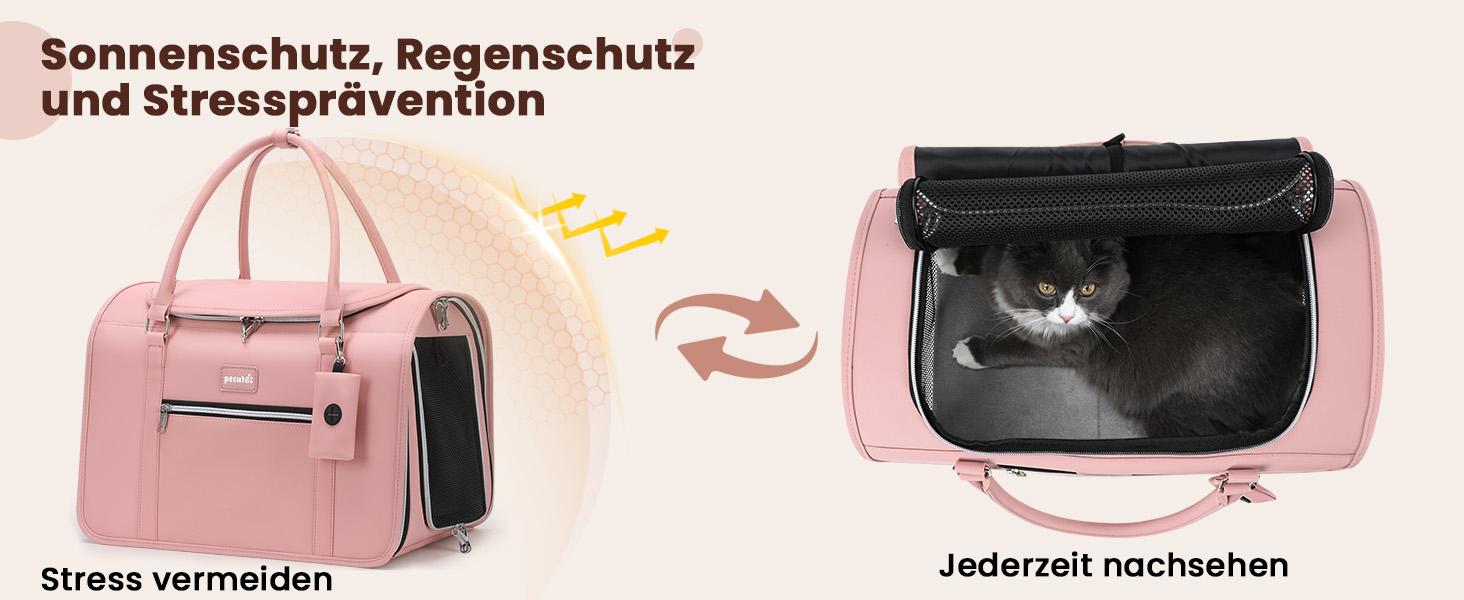 Транспортна переноска для котів та собак Pecute, рожева, з PU-шкіри, для подорожей