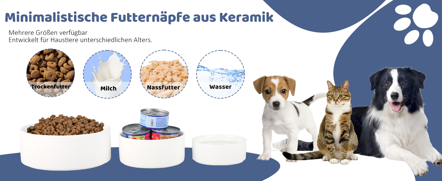 Керамічна миска для собак середніх та великих порід - важка, глибока миска для корму або води - 1800 мл - біла. Миски для собак великих порід