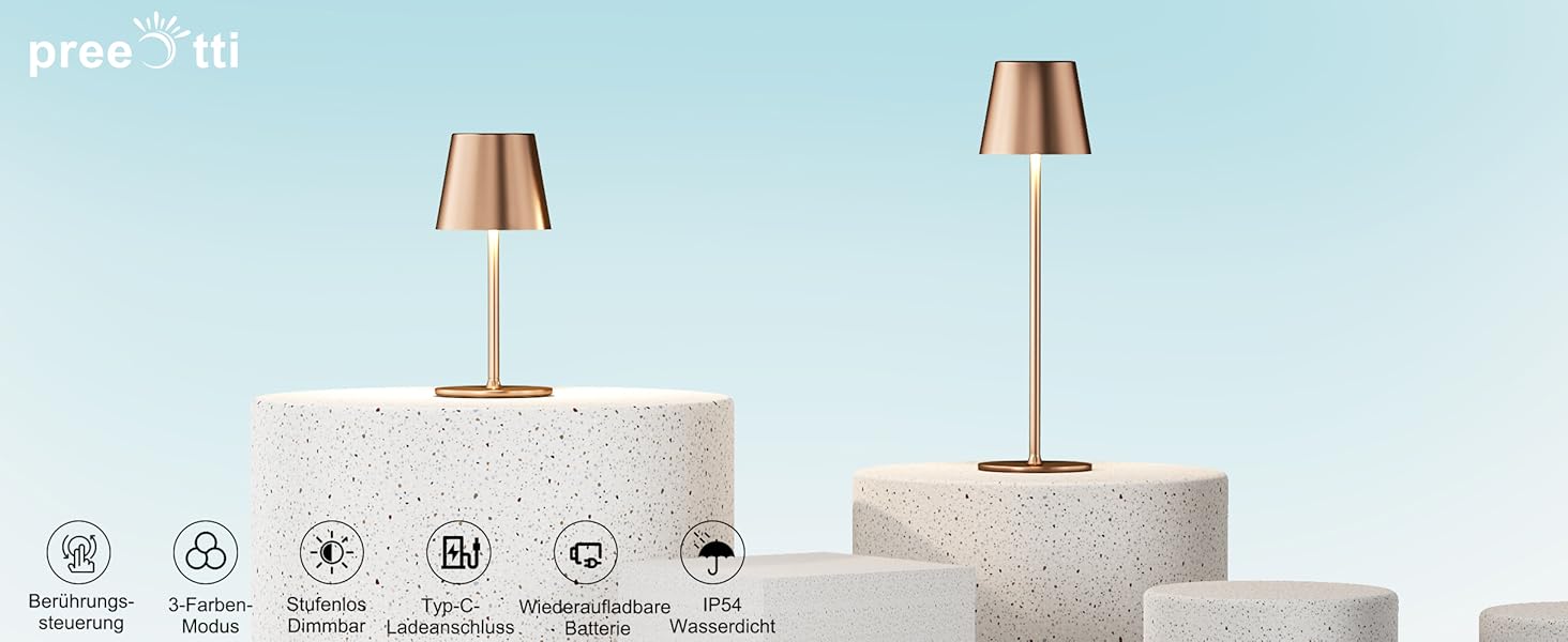 Набір з 2 бездротових настільних світильників LED з акумулятором, диммер сенсорний, 3 режими кольору, USB-C зарядка для спальні, столу, кемпінгу (Чорний)