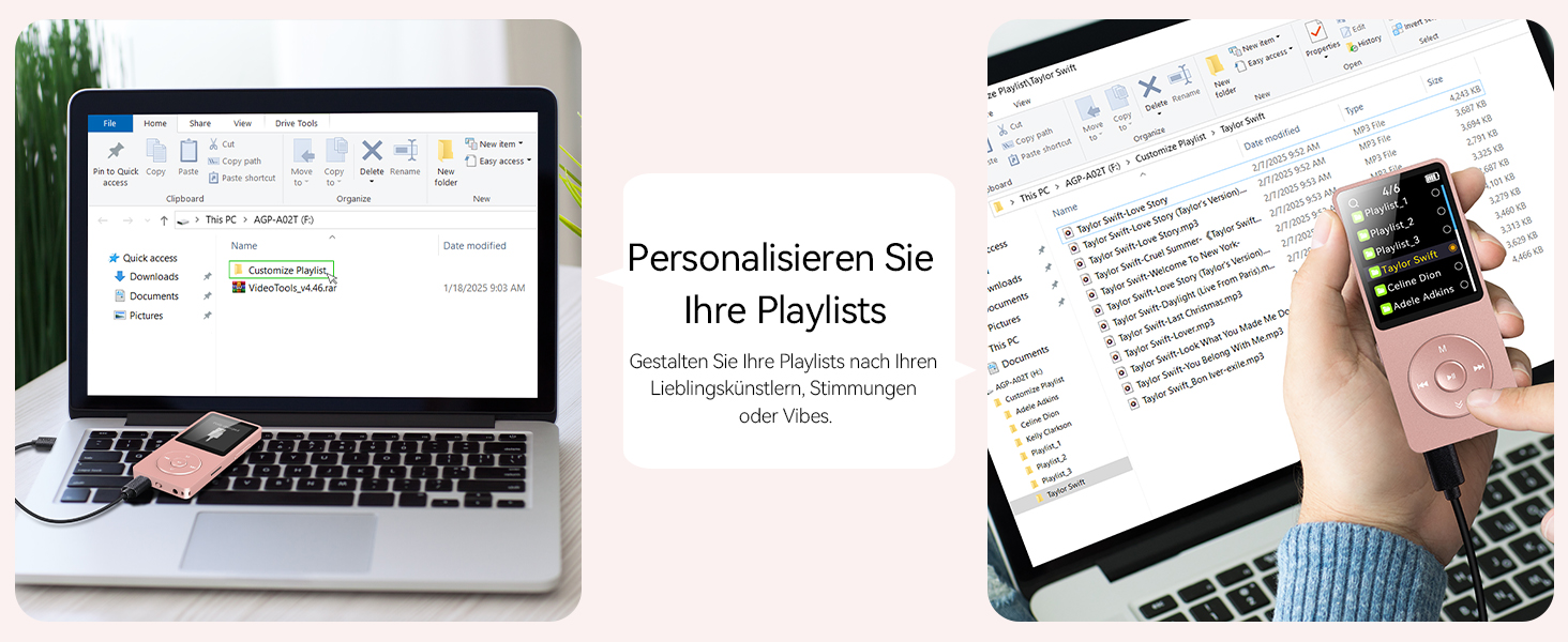 MP3 плеєр AGPTEK 64GB Bluetooth 5.3, Радіо, 1.8