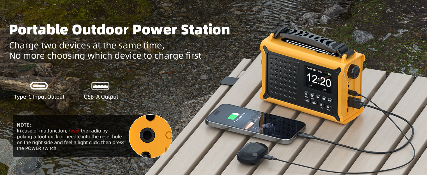 Сонячне радіо Solar Radio з ручкою, 12000mAh, DAB/DAB+/UKW, радіо для надзвичайних ситуацій з сонячною панеллю 8500мм² та ручкою 650mA, радіо з динамо, Bluetooth, ліхтарик та зарядний пристрій USB, для кемпінгу, надзвичайних ситуацій (жовте)