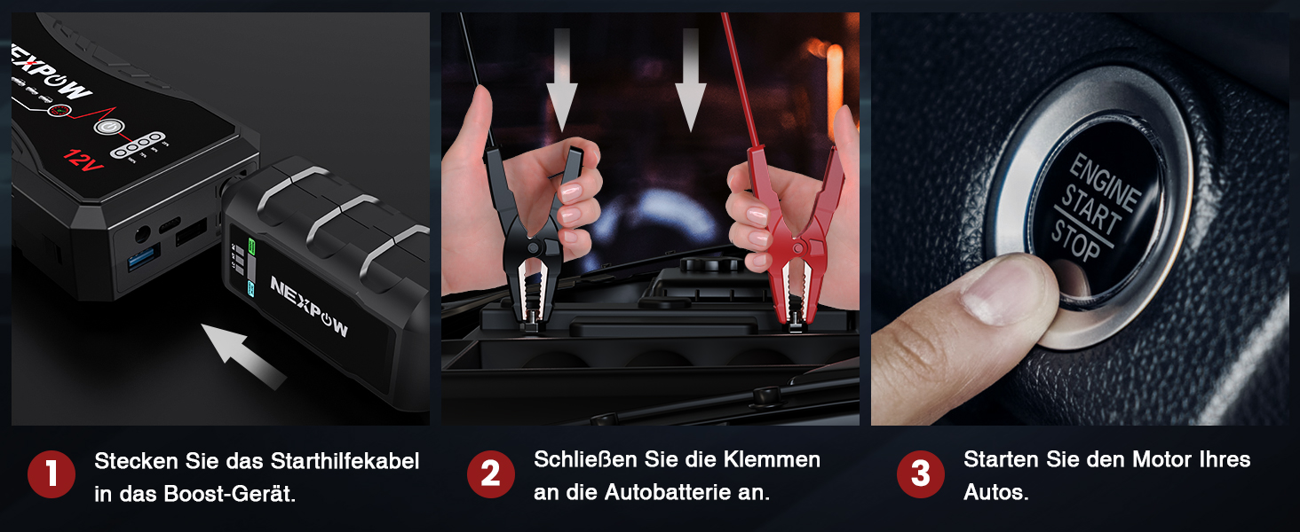 Powerbank для авто NEXPOW Starthilfe 1500A: стрибковий стартер з LED ліхтариком та USB, 12V для бензинових (7.0L) та дизельних (5.5L) двигунів