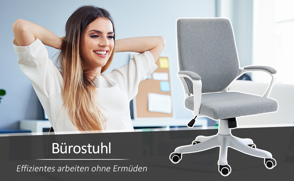 Офісний стіл Vinsetto: ергономічний крісло з підлокітниками, регульованою висотою та функцією гойдання, з тканини під льон, з м'яким сидінням, сірий та білий