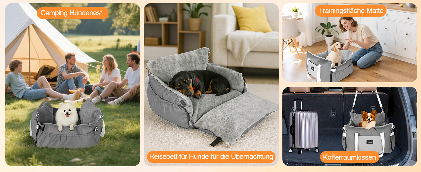 Автокрісло для собак 3-в-1 з переносною ліжком для маленьких собак – зручне автокрісло з розкладною поверхнею, м'яким матрацом, для переднього або заднього сидіння, внутрішнє та зовнішнє (02-Сірий)