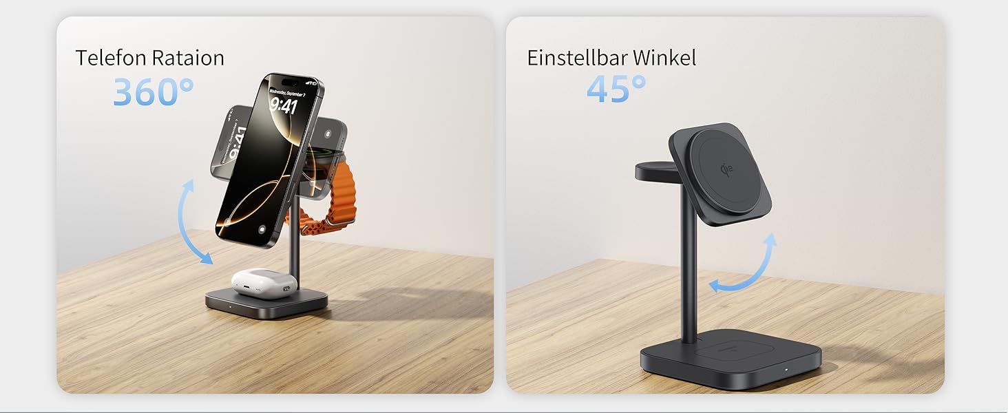 LULULOOK Qi2 Магсейф Зарядна Станція 3 в 1 з Алюмінію для Apple Watch та iPhone, 15W Швидка Зарядка (17 Pro Max/17 Pro/17 Air/17), 5W для Apple Watch Ultra, AirPods, Титан (Сірий)