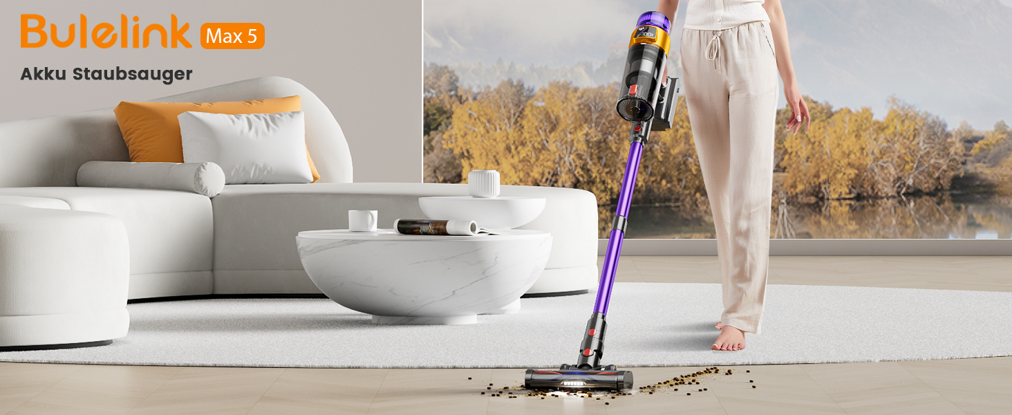 Бездротовий акумуляторний пилосос 50000Pa/600W/65 хвилин, 1,8L з OLED-дисплеєм. Вертикальний пилосос без перекручування шнура, 8-шарова фільтрація, підходить для твердих підлог, килимів та шерсті тварин