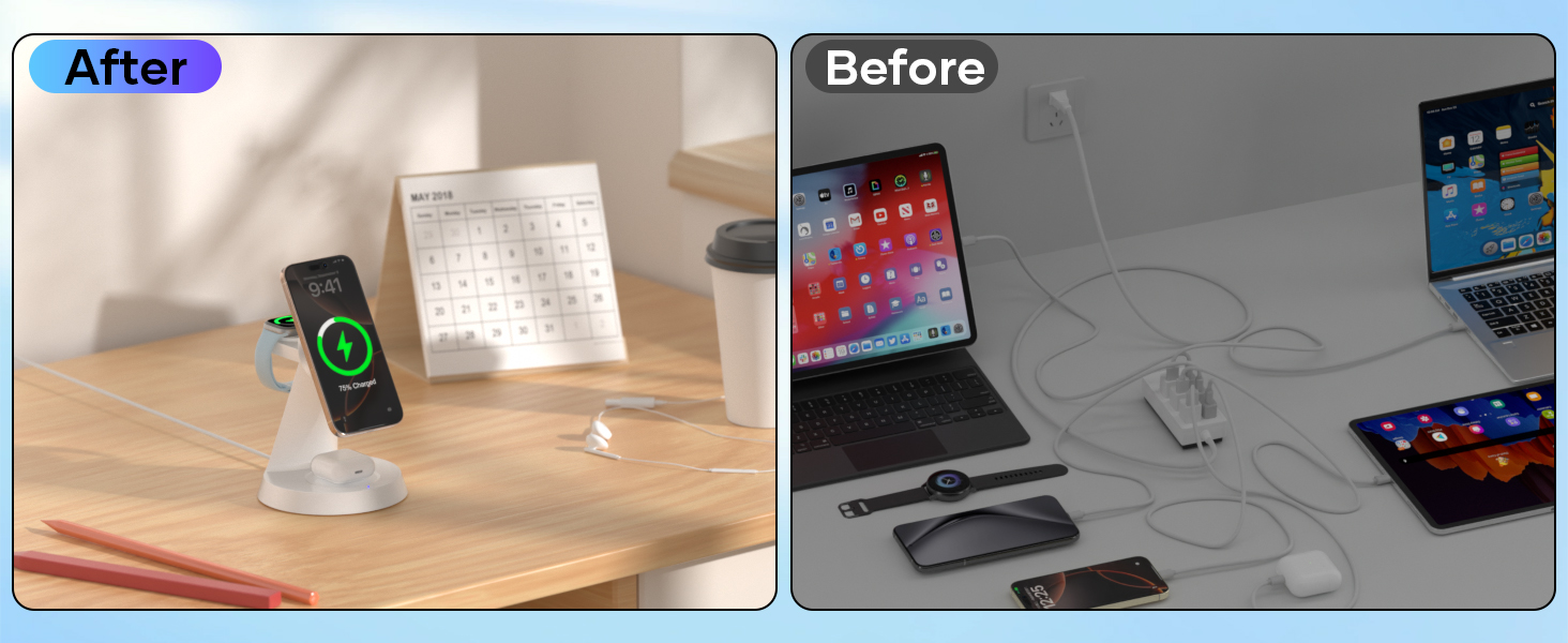 Зарядна станція Mag-Safe 3-в-1: для iPhone, Apple Watch, AirPods (біла)