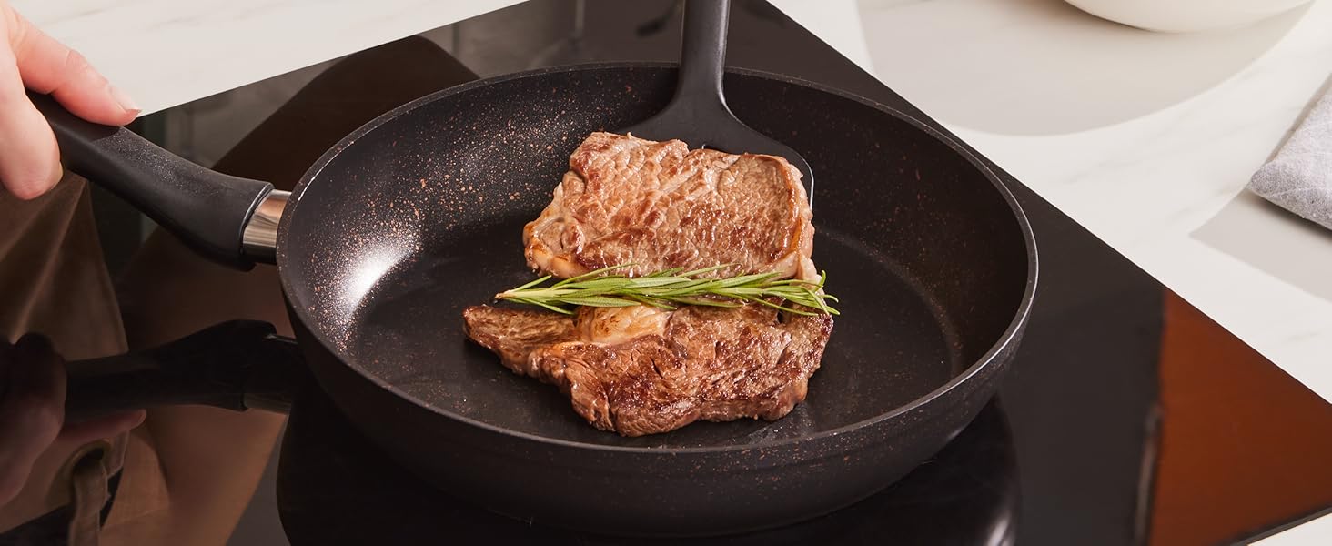 Набір кухонного посуду Karaca Biogranit Blackgold 12 предметів | Покриття з антипригарним ефектом | Стійкий до подряпин | Здоровий та екологічний | Енергоефективний | Елегантний дизайн | Легко миється (Чорний/Золотистий)