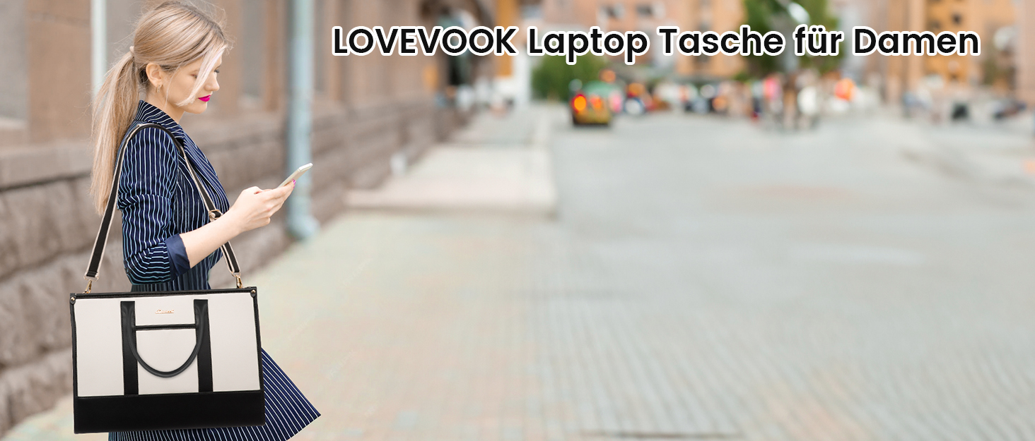 Сумка для ноутбука LOVEVOOK жіноча водонепроникна для роботи, університету (17 дюймів, чорно-бежева). Бізнес-сумка, портфель, сумка для вчителя зі шкіри.