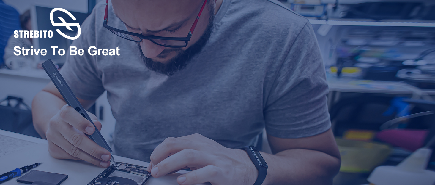 Міні-шуруповерт STREBITO 70-в-1: комплект з 64 бітами, 5 режимів крутного моменту, LED-підсвічуванням, сірий