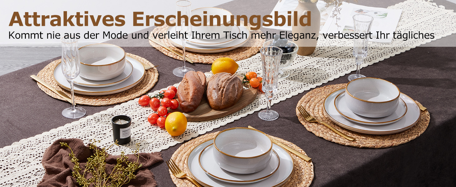 Набір посуду Onader для 6 осіб (18 предметів) - набір столового сервісу з тарілок, мисок, десертних тарілок, бежевий перламутровий, стійкий до миття в посудомийній машині та подряпин