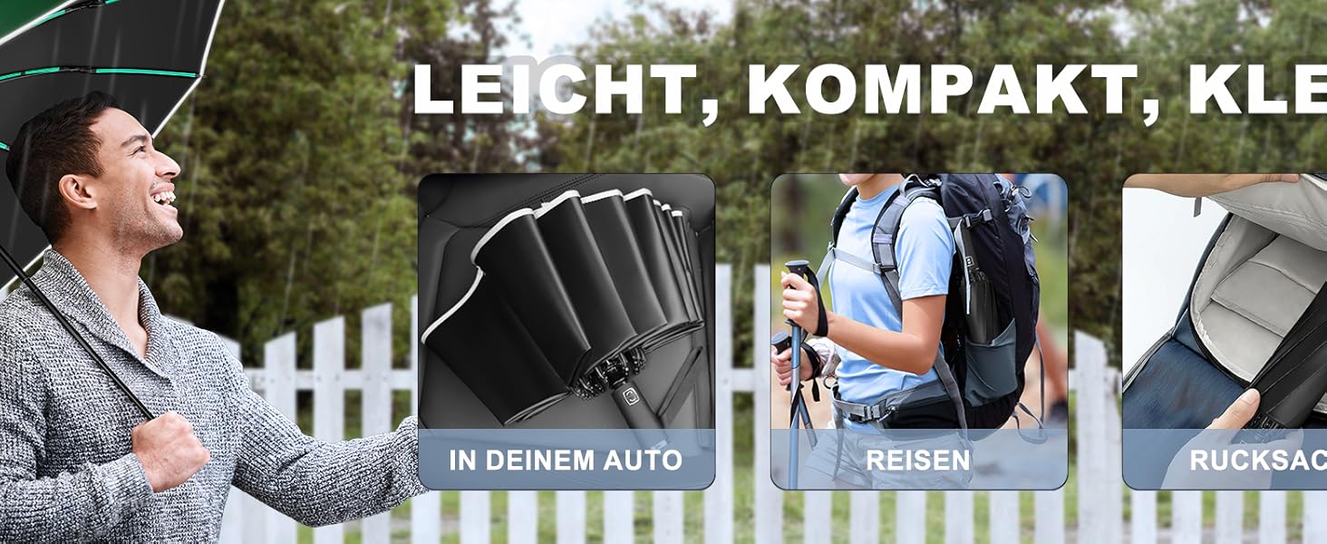 Складаний парасоль від Knirps з автоматичним відкриванням/закриванням, 10-ти реберний (3+2 посилені), з відбиваючими смугами, захист від сонця, для подорожей та авто