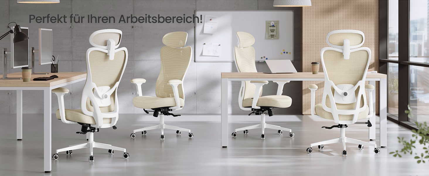 Офісне крісло SONGMICS з ергономічною підтримкою спини, регульована поперекова та підголовна підтримка, до 150 кг, регульована висота, пісочно-бежевий (OBN066BH01)