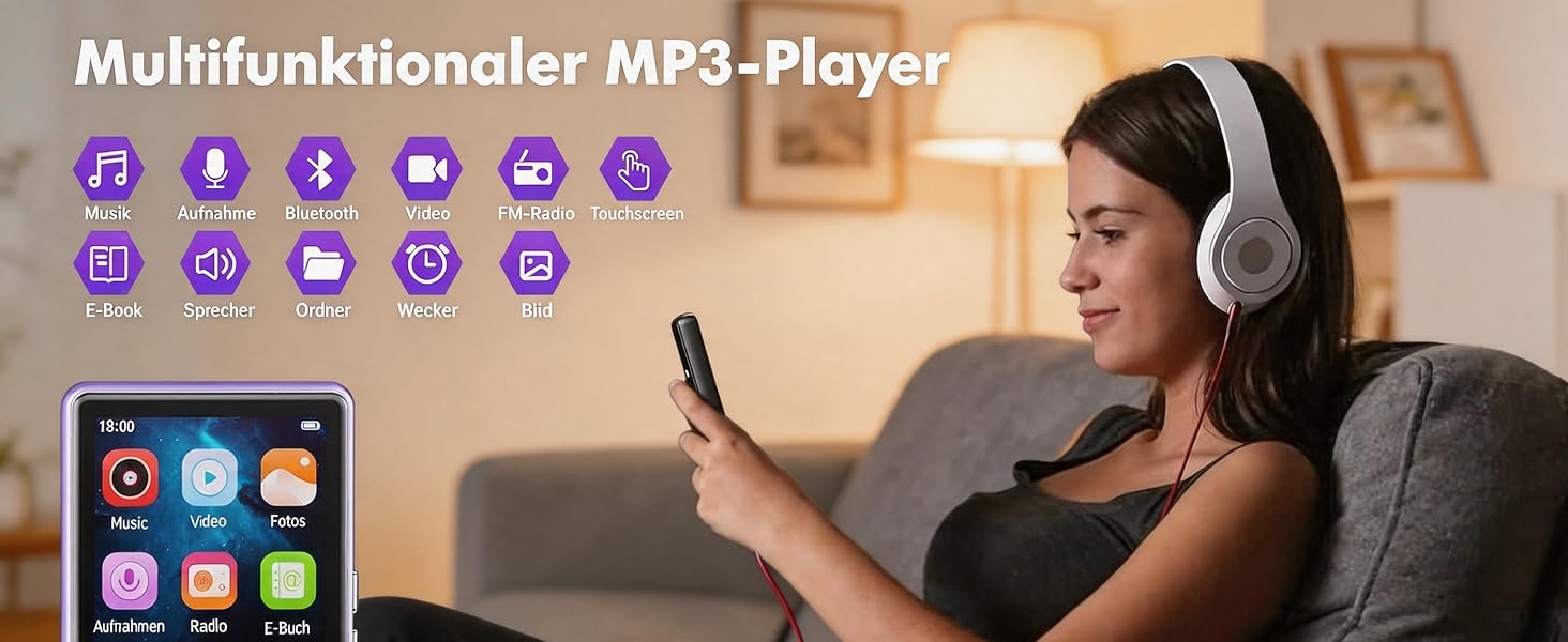 Дитячий MP3-плеєр з Bluetooth 5.3, вбудованим динаміком та сенсорним екраном 2.8