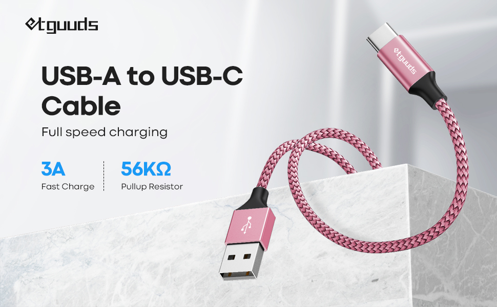 Кабель USB-C 30см [2 шт], білий: USB-A до USB-C, зарядний, нейлон, для iPhone, Samsung Galaxy