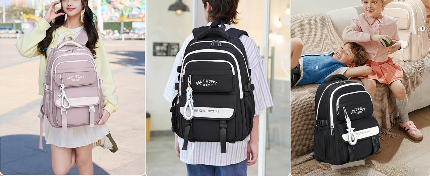 Шкільний рюкзак для підлітків дівчаток та хлопців, рюкзак у школу з багатьма кишенями, водонепроникний шкільний ранець великого розміру з відділенням для ноутбука 15,6' чорного кольору