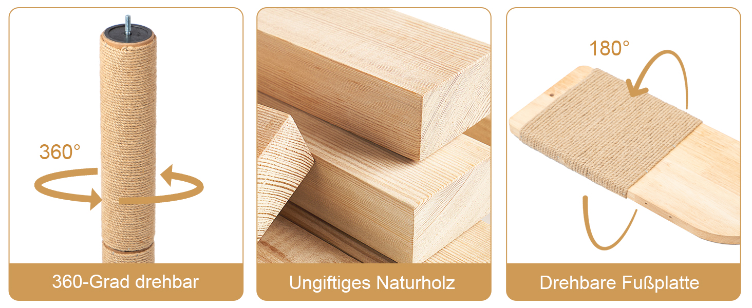 Кігтеточка-стійка для котів 206 см з натурального каучукового дерева, 5 ярусів, настінна, з широкою основою, плюшевими кульками, 360° обертання, XXL кігтеточка для котів для лазіння та дряпання