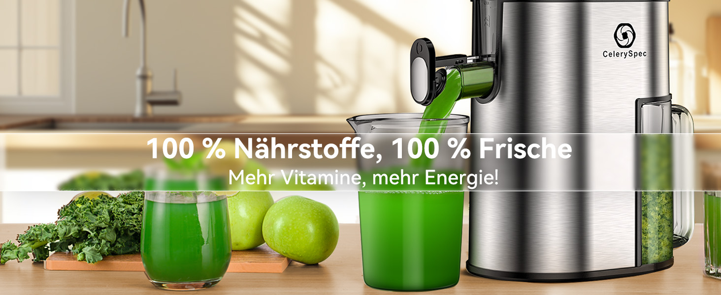 Соковитискач CelerySpec Slow Juicer - переможець тесту, для цілих овочів та фруктів, 130 мм, 1.8л, BPA-free, 250W, з функцією зворотного ходу, нержавіюча сталь, чорний