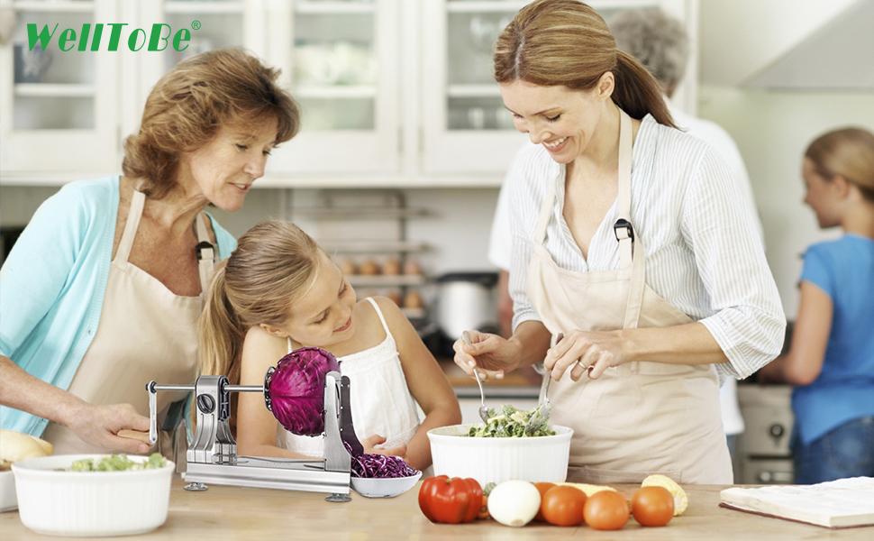 WellToBe CS 668 спіралізатор: ручний спіральний овочевий слайсер з 6 лезами та 4 присосками для приготування пасти, спіралей з овочів (морква, огірок, картопля, кабачок, гарбуз) з нержавіючої сталі