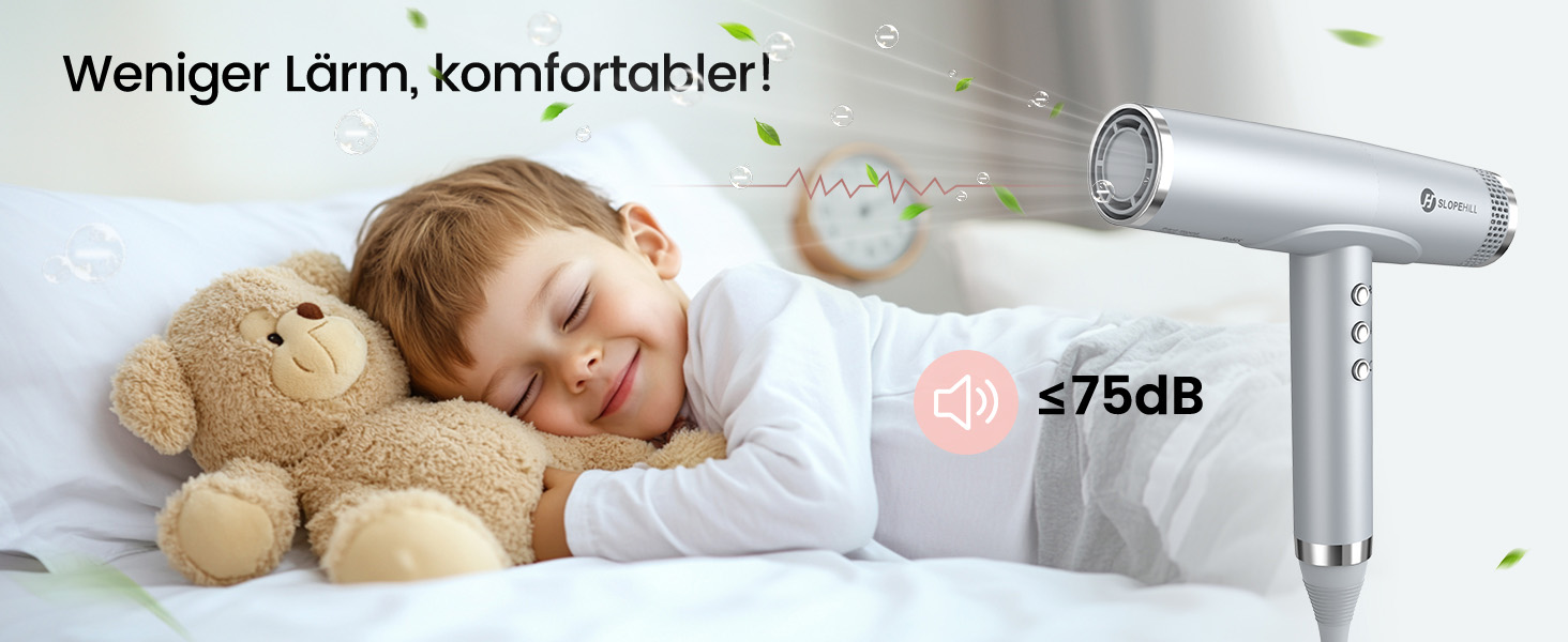 Іонізатор для волосся Slopehill, 110 000 обертів/хв, швидке сушіння, магнітний дифузор, тиха робота, біокераміка, для дому, подорожей, салону (світло-сірий)