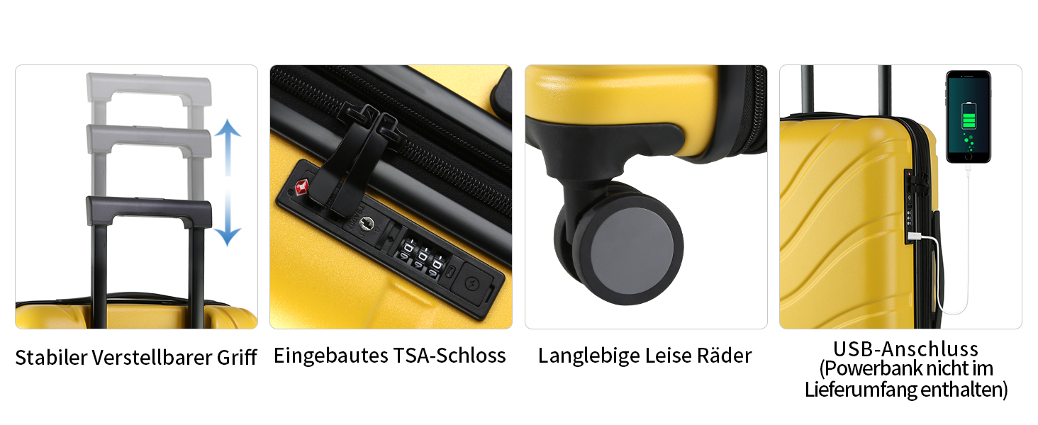 Жовтий валіз Vankean 20 дюймів з спінінг-колесами та TSA-замком, розширюваний, згідно з вимогами авіакомпаній