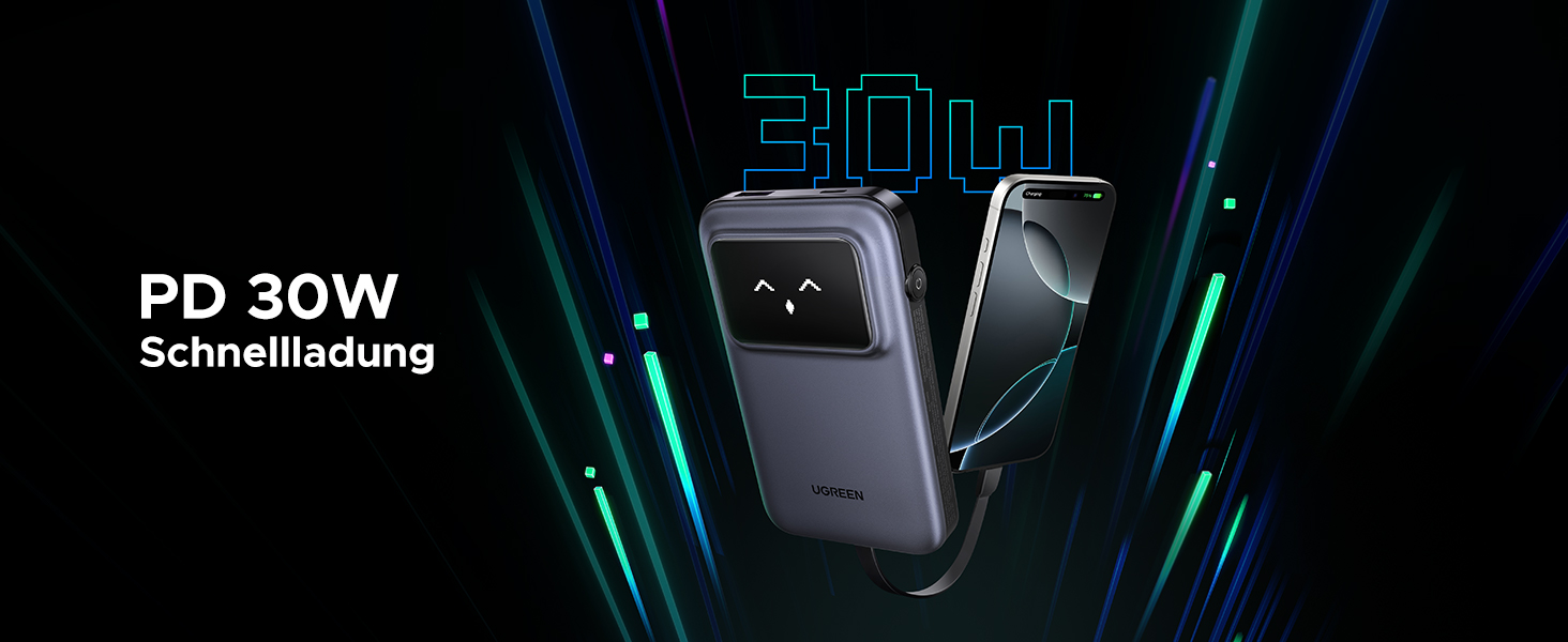 Power Bank UGREEN UNO 10000mAh з USB-C кабелем, 30W, 1 USB-C та 1 USB-A. Сумісний з iPhone 12-16, Galaxy S24 Ultra