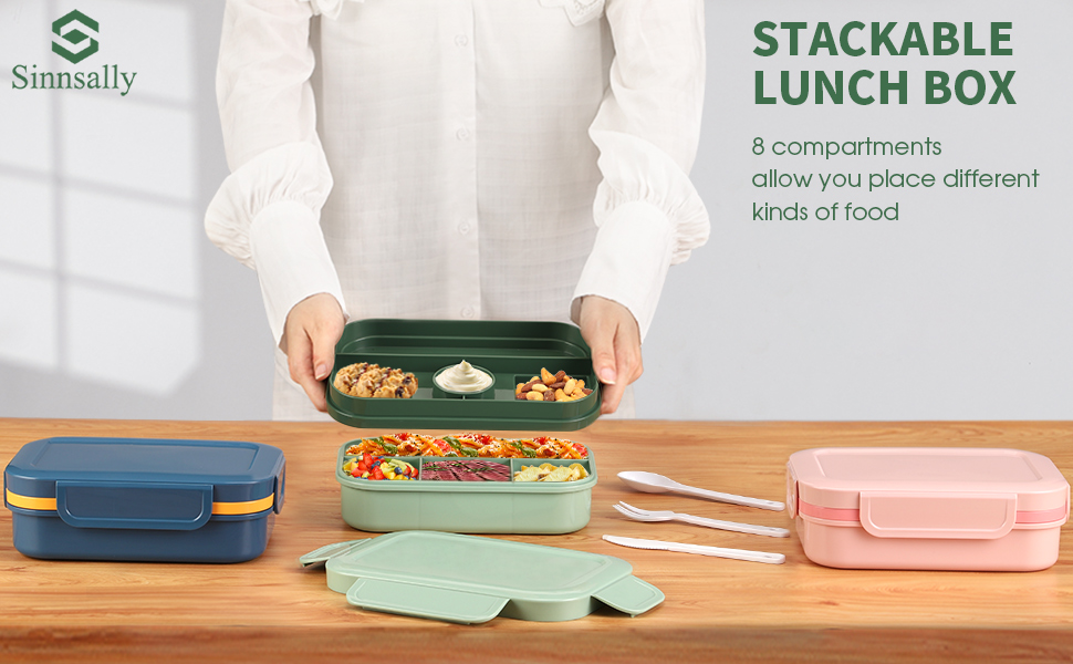 Ланчбокс Sinnsally для дорослих, 2000 мл з відділеннями, бенто-бокс, ланчбокс з посудом, виїздний ланчбокс, виїздний ланчбокс, герметичний ланчбокс, ланчбокс для сніданку, зелений