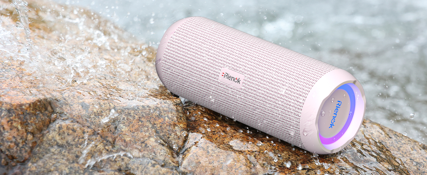 Bluetooth портативна колонка RIENOK з підсвіткою, IPX7, рожева, 3600 mAh