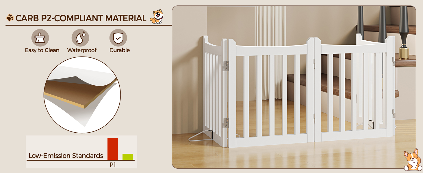 Yaheetech Freestanding Dog Gate - 4 Panel Pet Barrier, 60.5 x 201.5 cm - White