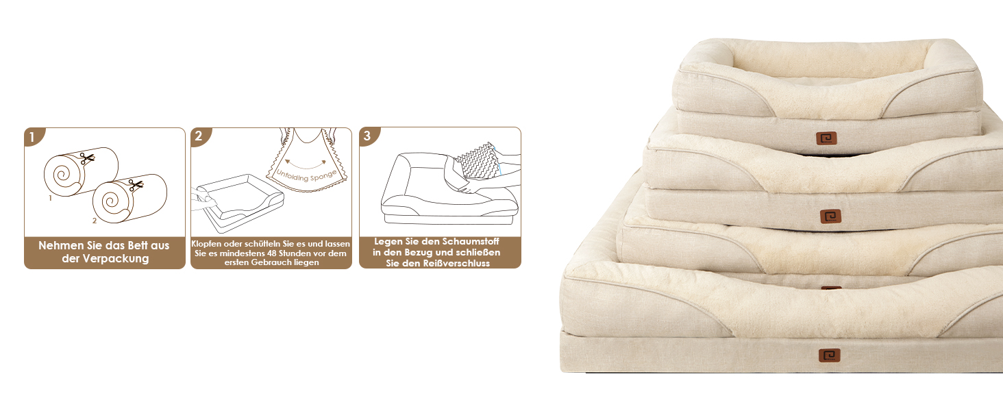 Orthopedic Dog Bed for Large Dogs, Memory Foam, Washable and Waterproof Dog Basket with 4 Sides, Dog Sofa Dog Couch, Non-Slip, 106.5x76x18.5 cm (91 x 68 x 17.5 cm (L x W x H), Beige)