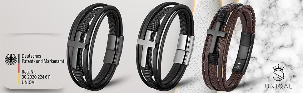 Чоловічий шкіряний браслет UNIQAL 'HEAVEN' з хрестом та магнітним замком, коричневий 19 см + подовжувач, в подарунковій коробці