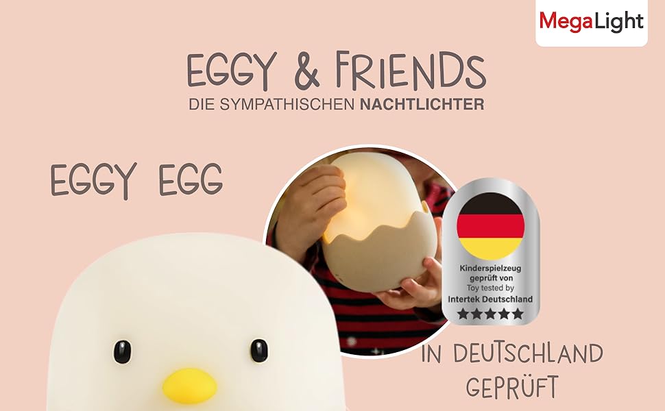 Дитячий LED нічник MegaLight Eggy Egg з RGB-підсвіткою, сенсорним керуванням, таймером і USB-зарядкою, безпечний для немовлят, нічна лампа для дитячої кімнати
