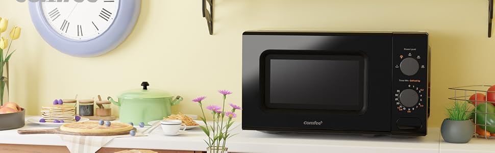 Мікрохвильова піч COMFEE' CM-M202CC(BK), 20 літрів, 700 Вт, 5 рівнів потужності, чорна