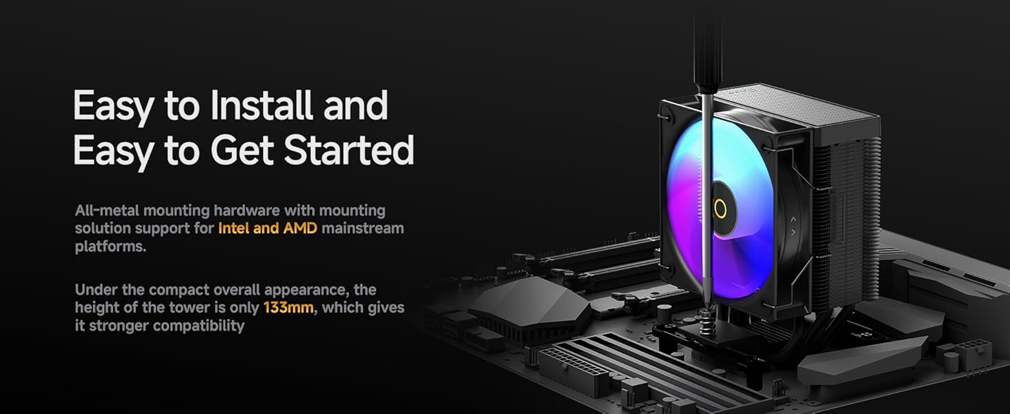 Кулер для CPU Gamma A40 BK ARGB з 4 тепловими трубками, 100мм PWM вентилятор, сумісний з Intel LGA 115X/1200/1700/1851 та AMD AM4/AM5