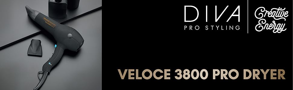 Фен Diva Edit Veloce 3800 Pro: Іонізація, 4 режими нагріву, Cold Shot, чорний