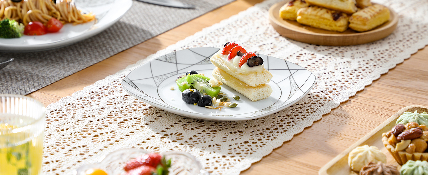 VEWEET Сервіз столовий 'Serena' з порцеляни, 24 частини | Комплект включає миски для каші, десертні тарілки, тарілки для їжі та супові тарілки | Сервіз для 6 осіб/ресторану/сім'ї (Білий, 18-частинний сервіз)