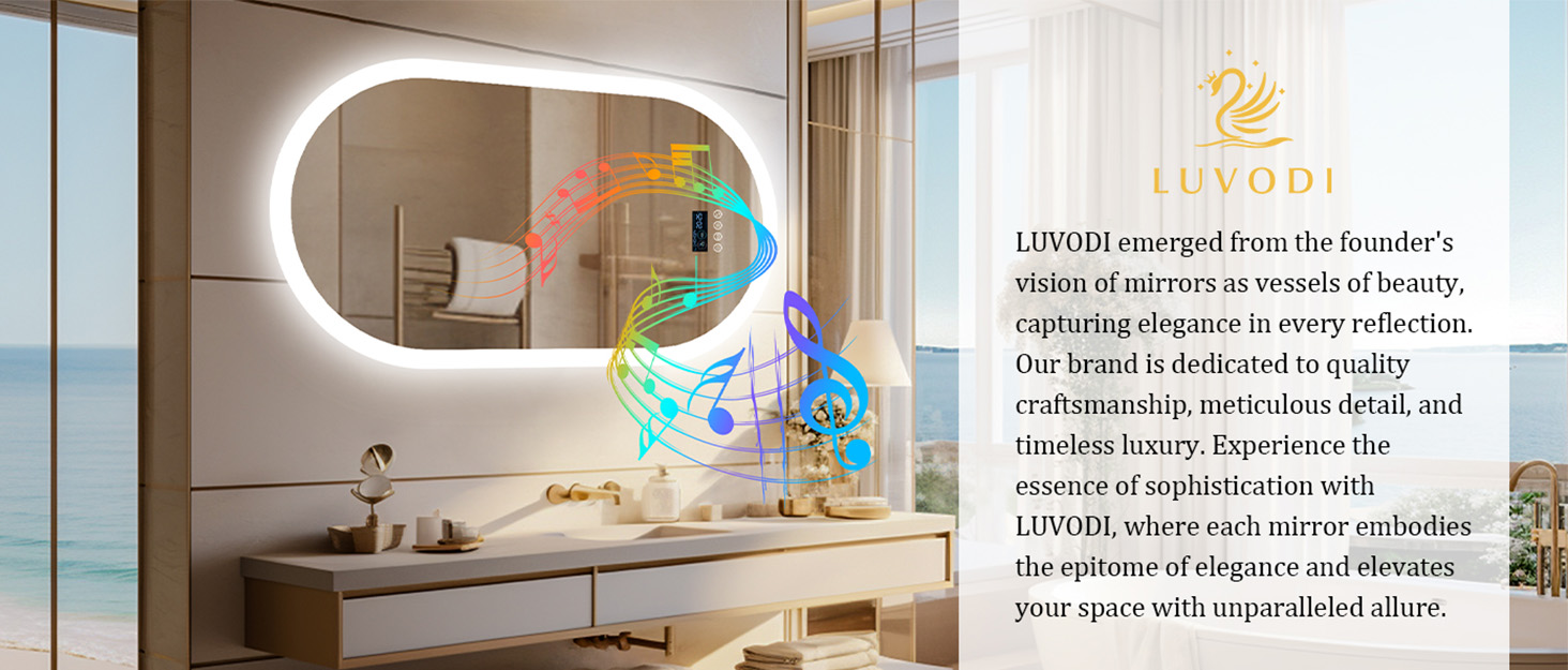 Дзеркало для ванної кімнати LUVODI з підсвічуванням Bluetooth: 100x70 см, годинник, температура, дата, антизапар, регулювання яскравості, 3 кольори світла, функція пам'яті, водонепроникне LED дзеркало для ванної кімнати