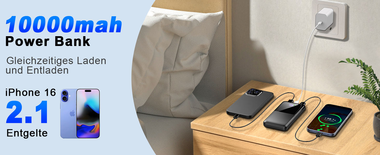 Power Bank 10000mAh 22.5W з PD USB-C: Швидка зарядка для iPhone, Samsung та Huawei (Чорний)