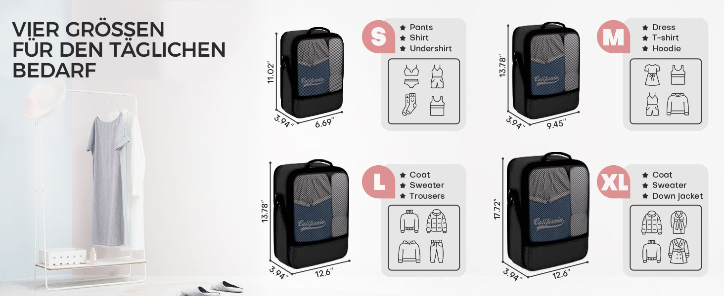 Набір кубиків для пакування багажу BAGLHER - Органайзери для подорожей, водонепроникні, чорні