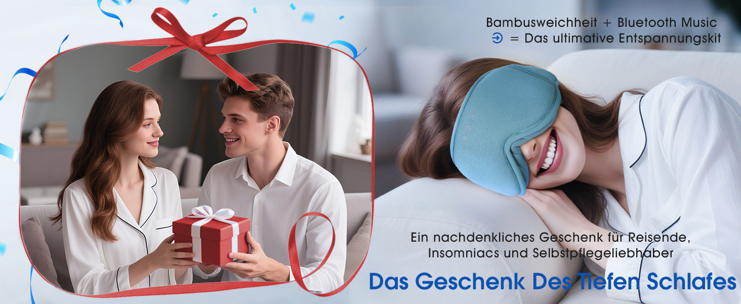 Маска для сну з навушниками Bluetooth Dolida, 3D бамбукова маска для очей з мікрофоном для жінок та чоловіків, зручна для сну на боці (Сіро-блакитна)