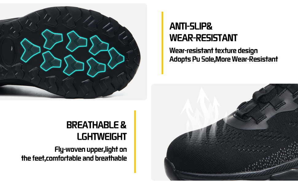 Черевики робочі чоловічі/жіночі, спортивні, дихаючі, анти-удари, зі сталевим підноском, шнурівка, швидка застібка, поворотний замок, 46 EU, чорні
