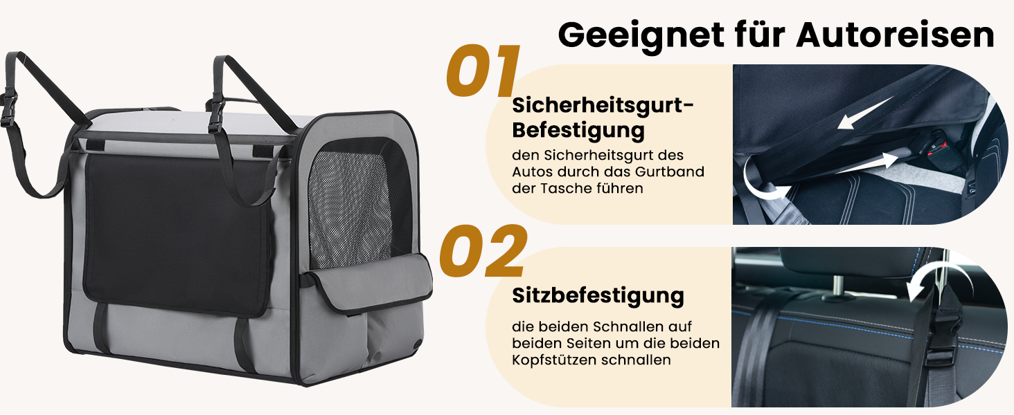 Транспортна переноска для собак Pecute, 61 x 52 x 45 см, сіра. Зручна, складана, з вентиляцією та ролетним віконцем. Ідеально для подорожей автомобілем.