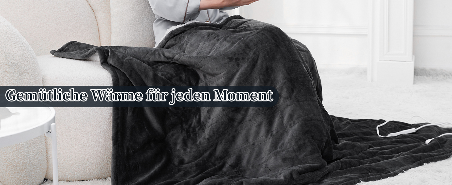 Електрична ковдра Netraty з автовимкненням 130x180 см, 8 режимів нагріву, таймер 1-12 годин, захист від перегріву, пральна машина, фланель-шерпа, сіра для дому та офісу