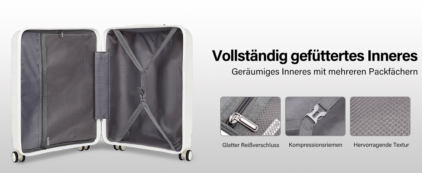 Набір валіз KONO 2 шт: ручна валіза-тележка 56 см + косметичка з поліпропілену, жорсткий корпус, 4 колеса, TSA-замок (кремово-білий)