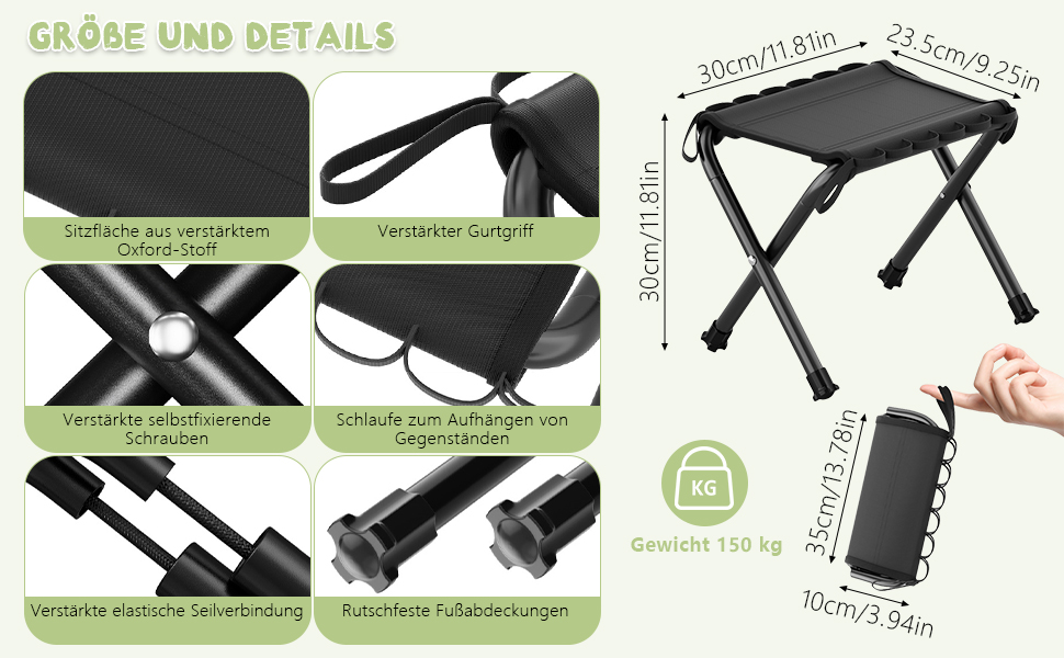 Складаний туристичний стільчик-табурет для кемпінгу (чорний)